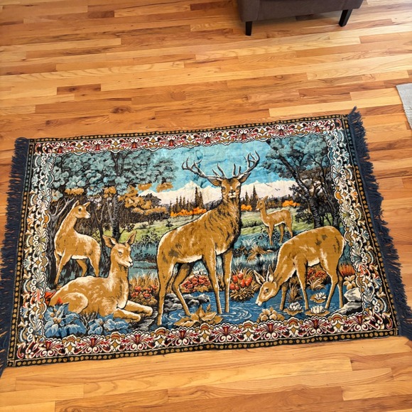 Other - Vintage Itallain Deer Forest Tapestry Wall Hanging Art Rug Blanket